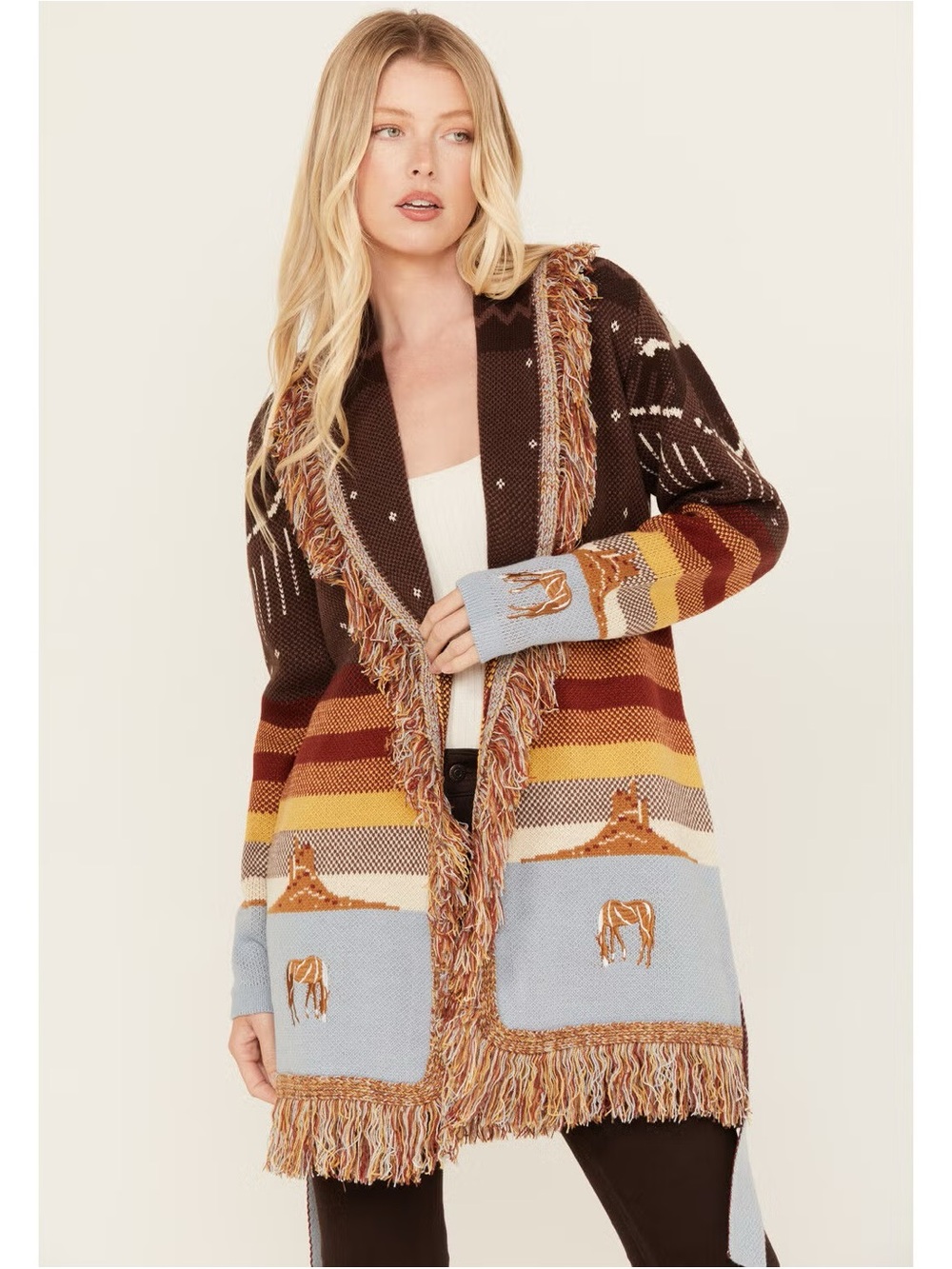 Idyllwind Brown Multi Fringe Open Southwest Horse Cardigan